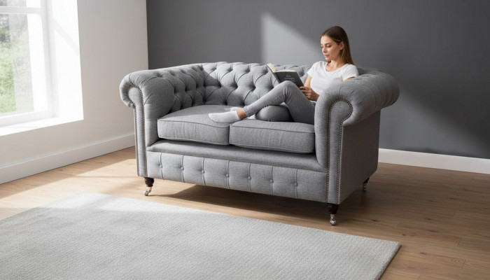 Chesterfield Meble biurowe Sofa Kanapa 2 Siedziba Włókienniczy Szary