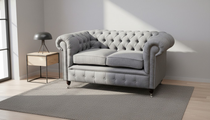 Chesterfield Meble biurowe Sofa Kanapa 2 Siedziba Włókienniczy Szary