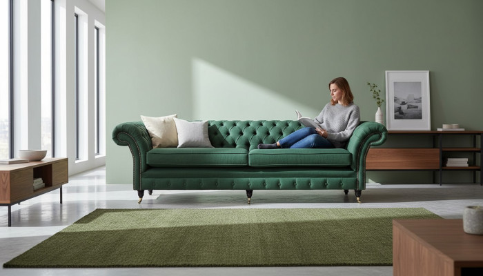 Sofa 4 miejsce do siedzenia Zielony Salon Nowoczesny Design Podkładka Materiał Luksus