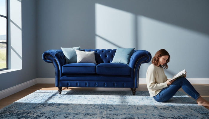 Chesterfield Meble biurowe Sofa Kanapa 2 Siedziba Włókienniczy Blue