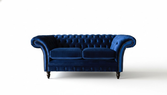 Chesterfield Meble biurowe Sofa Kanapa 2 Siedziba Włókienniczy Blue