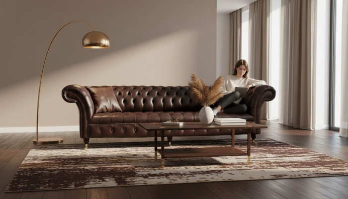 Sofa 4 miejsce do siedzenia Chesterfield Couch Luksusowa Sofa Skórzana 245cm Meble