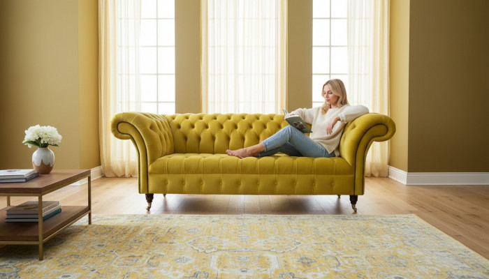 Chesterfield 3 miejsce do siedzenia Podkładka Couch Style Couches Włókienniczy Materiał Sofa Nowość