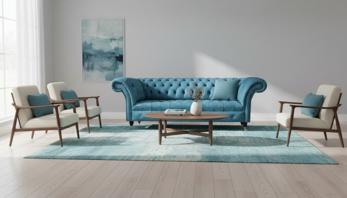 Niebieska trzyosobowa kanapa Aksamit kanapy do salonu sofa meble do siedzenia sofa Chesterfield