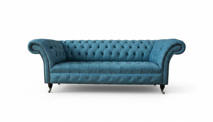 Niebieska trzyosobowa kanapa Aksamit kanapy do salonu sofa meble do siedzenia sofa Chesterfield