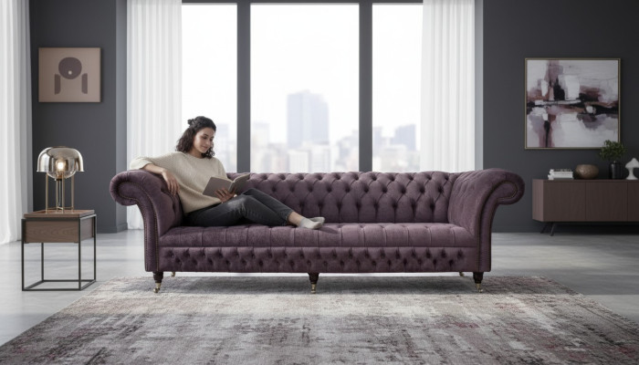 Design Sofa 4 miejsce do siedzenia Couch Podkładka Luksusowe Sofy Włókiennicze Chesterfield