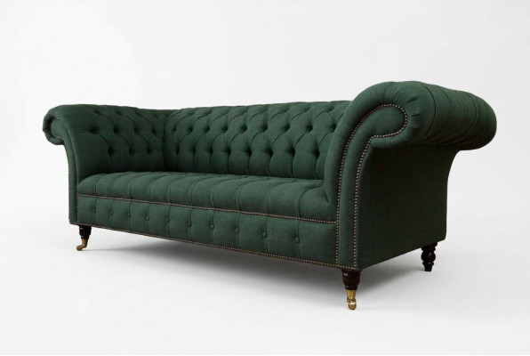 Sofa Trzyosobowa Włókienniczy Zielona Podkładka Meble Chesterfield Sofy Kanapy