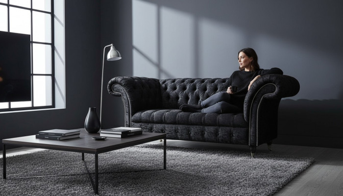 Angielski Chesterfield Meble biurowe Sofa Kanapa 2 Siedziba Czarny