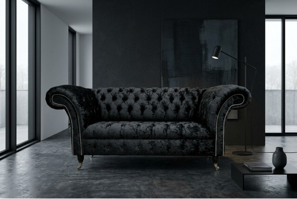 Angielski Chesterfield Meble biurowe Sofa Kanapa 2 Siedziba Czarny