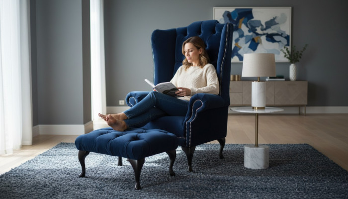 Chesterfield Ears Fotel z Stołek Relaks 1 miejsce do siedzenia Sofa jednoosobowa 2-częściowa