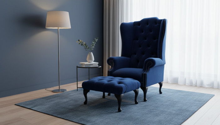 Chesterfield Ears Fotel z Stołek Relaks 1 miejsce do siedzenia Sofa jednoosobowa 2-częściowa