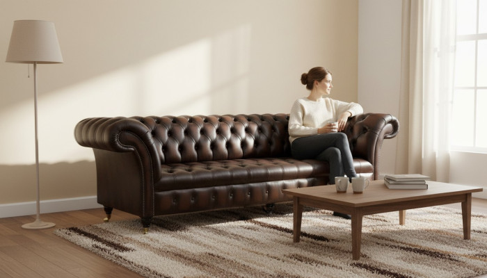 Skórzana Sofa Sofa 4 miejsce do siedzenia Luksusowa Klasyczna Skóra Chesterfield Sofy