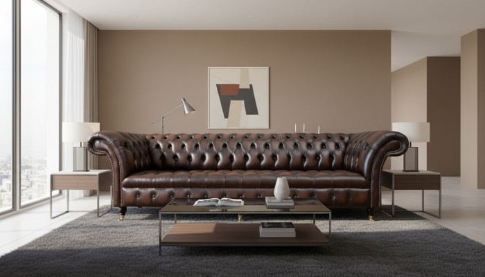 Skórzana Sofa Sofa 4 miejsce do siedzenia Luksusowa Klasyczna Skóra Chesterfield Sofy