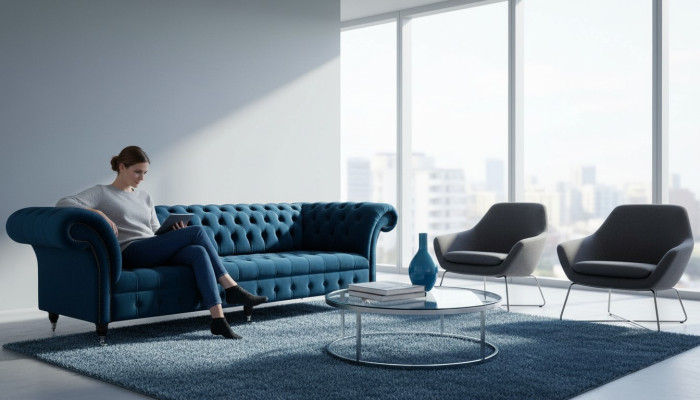 Design Sofa Chesterfield Podkładka Modern Włókienniczy Materiał 4 miejsce do siedzenia