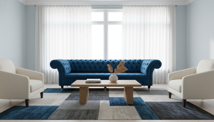 Design Sofa Chesterfield Podkładka Modern Włókienniczy Materiał 4 miejsce do siedzenia