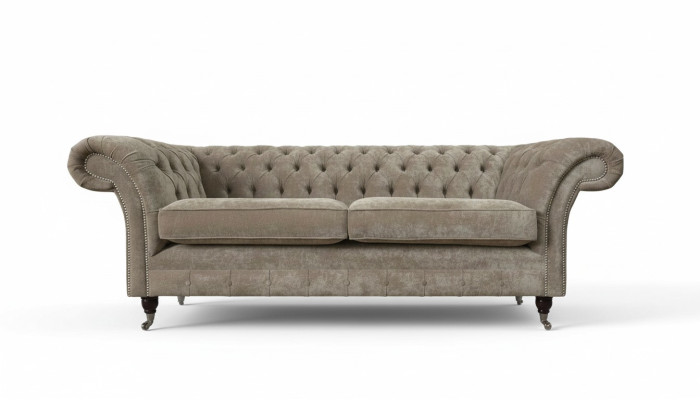 Trzyosobowa Sofa Chesterfield 3 Siedziba Sofy Szary Materiał Salon Luksus