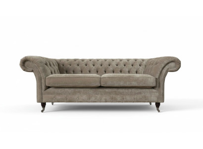 Trzyosobowa Sofa Chesterfield 3 Siedziba Sofy Szary Materiał Salon Luksus