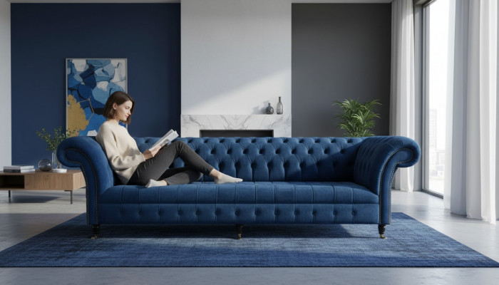 Chesterfield Big Sofa Couch Włókienniczy Aksamit Podkładka Sofy 4 miejsce siedzące Kanapy