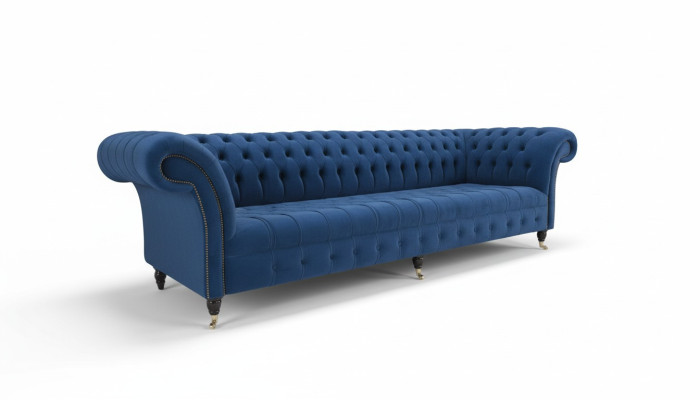 Chesterfield Big Sofa Couch Włókienniczy Aksamit Podkładka Sofy 4 miejsce siedzące Kanapy