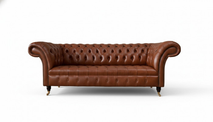 Chesterfield Sofa 3 miejsce do siedzenia Brown Modern Podkładka Skóra Living Room Design