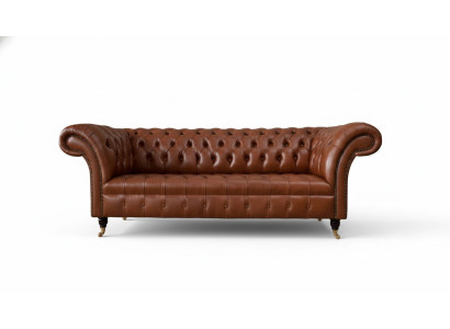Chesterfield Sofa 3 miejsce do siedzenia Brown Modern Podkładka Skóra Living Room Design