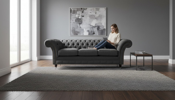 Chesterfield Włókienniczy Podkładka Design Sofa Luksusowa kanapa Szara Sofa 3 miejsce do siedzenia