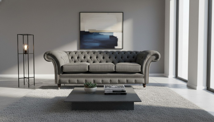 Chesterfield Włókienniczy Podkładka Design Sofa Luksusowa kanapa Szara Sofa 3 miejsce do siedzenia