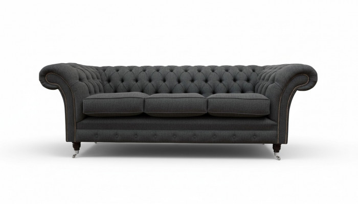 Chesterfield Włókienniczy Podkładka Design Sofa Luksusowa kanapa Szara Sofa 3 miejsce do siedzenia
