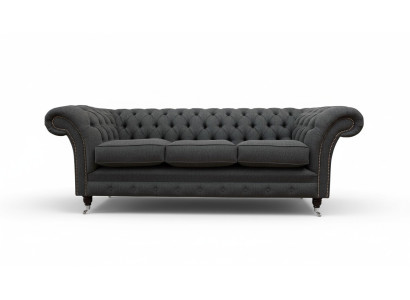 Chesterfield Włókienniczy Podkładka Design Sofa Luksusowa kanapa Szara Sofa 3 miejsce do siedzenia