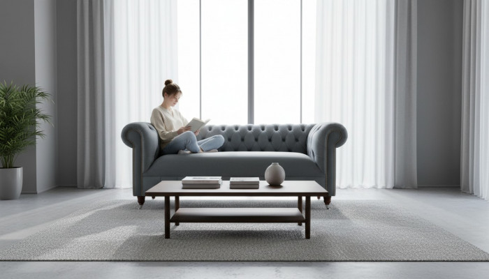 Chesterfield Włókienniczy Sofa 3 miejsce do siedzenia Trzyosobowa Luxury Meble Design Lounge
