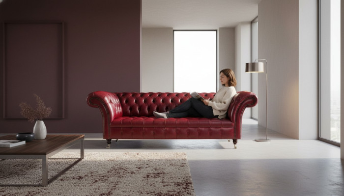 Chesterfield 3 miejsce do siedzenia Skóra Couch Podkładka Luksusowa Sofa Brązowa Meble 230cm