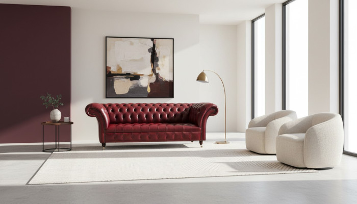 Chesterfield 3 miejsce do siedzenia Skóra Couch Podkładka Luksusowa Sofa Brązowa Meble 230cm