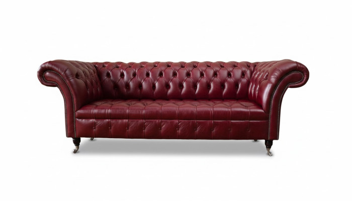 Chesterfield 3 miejsce do siedzenia Skóra Couch Podkładka Luksusowa Sofa Brązowa Meble 230cm