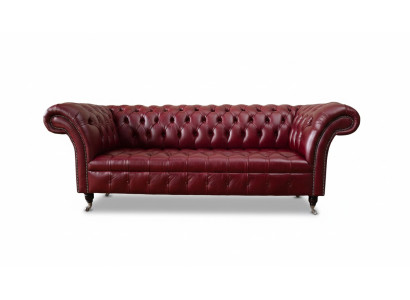 Chesterfield 3 miejsce do siedzenia Skóra Couch Podkładka Luksusowa Sofa Brązowa Meble 230cm