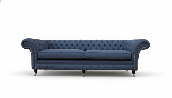 Designerska Sofa Chesterfield 4 miejsce do siedzenia Material Couch Blue Podkładka Living Room