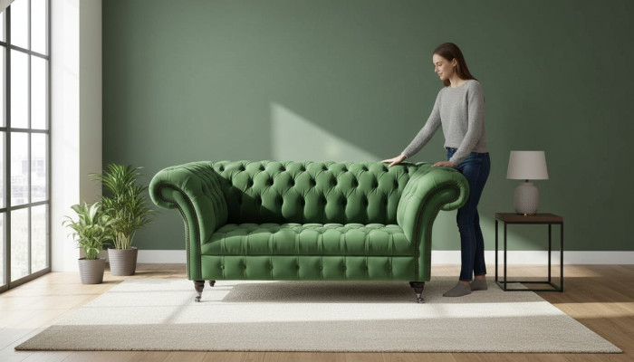 Chesterfield Meble biurowe Sofa Kanapa 2 Siedziba Włókienniczy Green