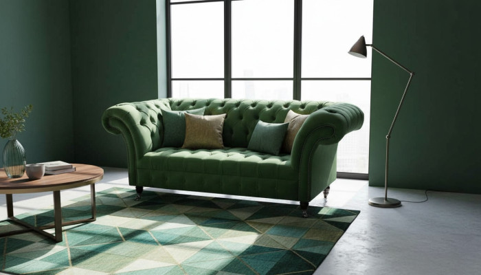 Chesterfield Meble biurowe Sofa Kanapa 2 Siedziba Włókienniczy Green