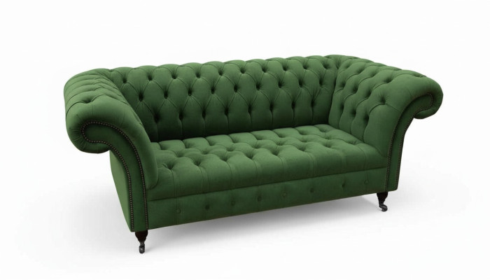 Chesterfield Meble biurowe Sofa Kanapa 2 Siedziba Włókienniczy Green