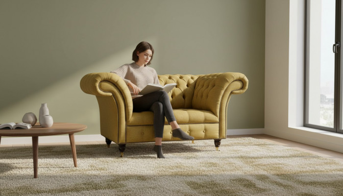 Chesterfield Fotel Design Podkładka Sofa Kanapa Brązowa Włókienniczy Meble Nowa