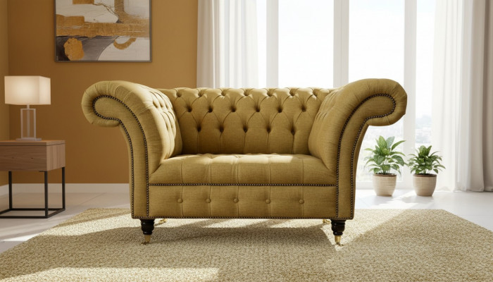 Chesterfield Fotel Design Podkładka Sofa Kanapa Brązowa Włókienniczy Meble Nowa
