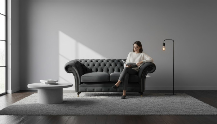 Chesterfield Czarny 2 miejsce do siedzenia Couch Podkładka Couches Design Sofa Włókienniczy