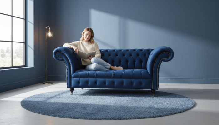 Angielski Chesterfield Meble biurowe Sofa Kanapa 2 Siedziba Royal Blue