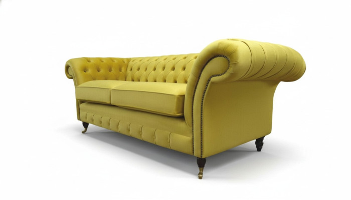 Włókienniczy 3 miejsce do siedzenia Blue Material Design Couch Podkładka 230cm Sofa Chesterfield