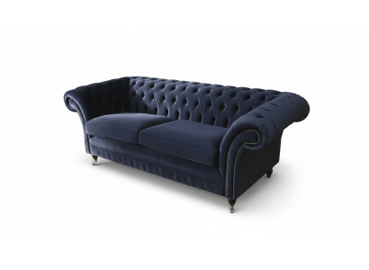 Klasyczny Chesterfield Living Room Aksamit Couch Blue 3 miejsce do siedzenia Włókienniczy Sofy