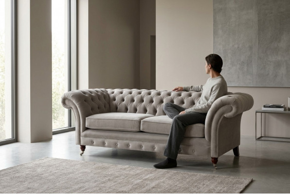 Chesterfield 3 Siedziba Relaks Lounge Sofa Włókienniczy Podkładka Couch Materiał Kanapy