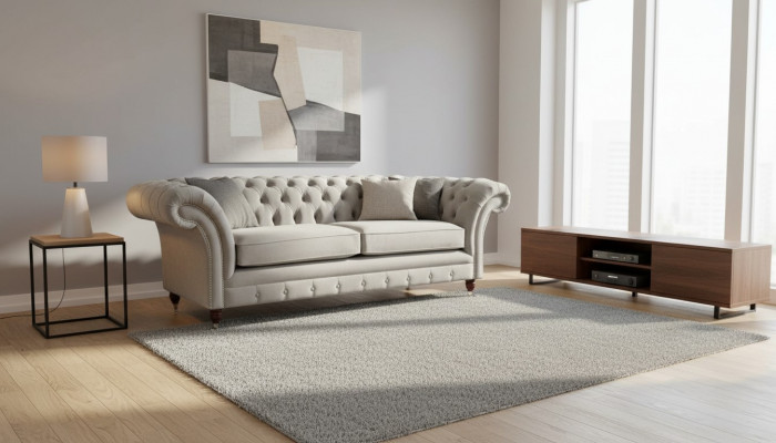 Chesterfield 3 Siedziba Relaks Lounge Sofa Włókienniczy Podkładka Couch Materiał Kanapy
