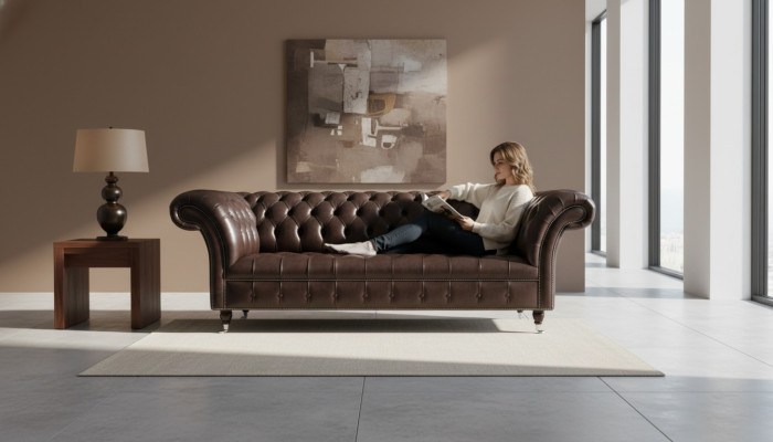 Sofa trzyosobowa Chesterfield 3 miejsce do siedzenia Sofy Brązowa Skóra Living Room Luxury