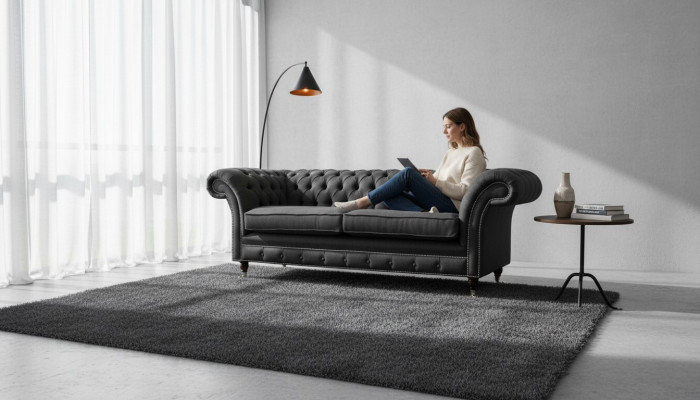 Sofa do Salonu Sofa Chesterfield Sofa Trzyosobowa Design Czarne Meble Nowość