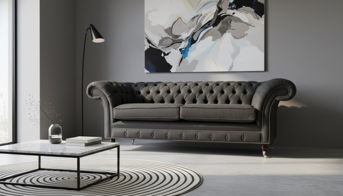 Sofa do Salonu Sofa Chesterfield Sofa Trzyosobowa Design Czarne Meble Nowość