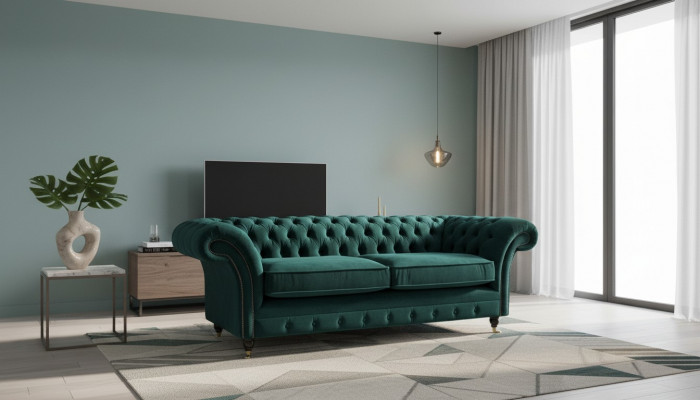 Chesterfield Podkładka 3 miejsce do siedzenia Włókienniczy Kanapy Sofa Kanapa Trzyosobowa Aksamit